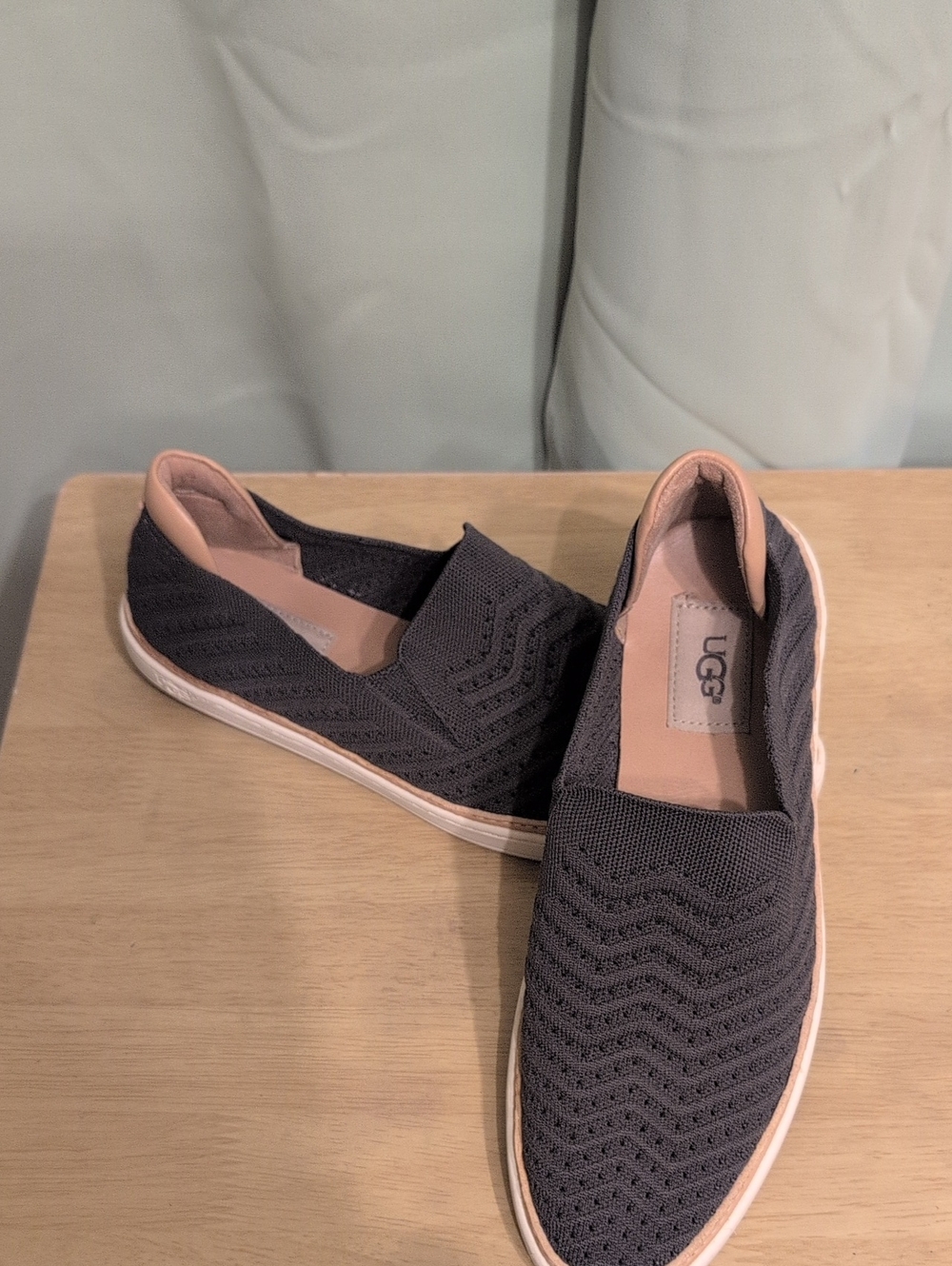 UGG Women’s Charcoal Knit Slip-On Loafers with Blush Trim